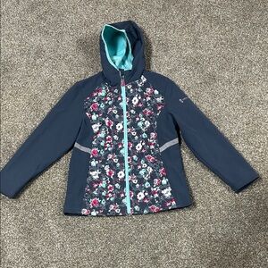 Floral Hooded Jacket with Blue Accents